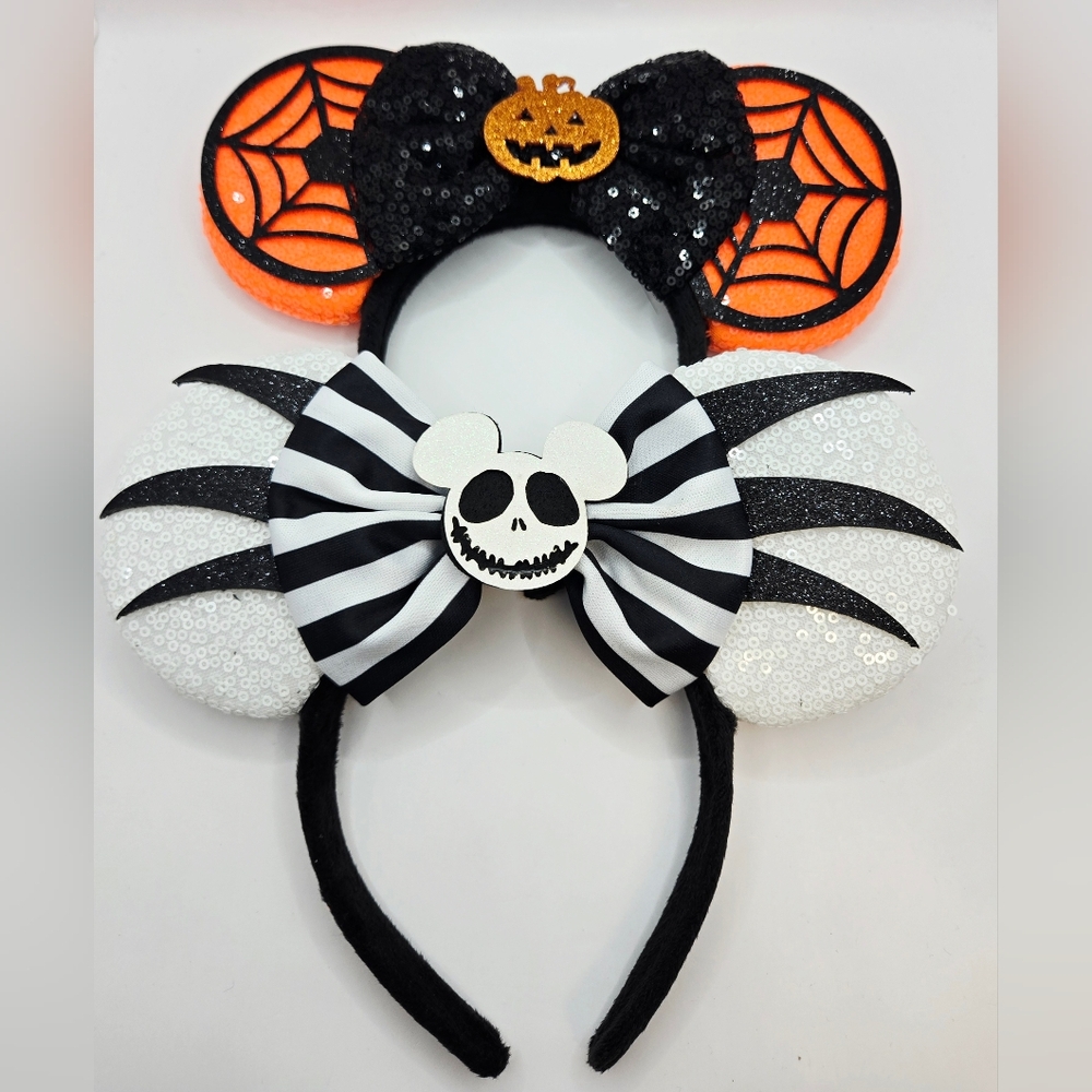 2 Halloween Themed Light Up Ears Headbands Sparkley